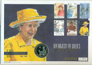 Мэн, 2002, 1 Крона,  Елизавета II, конверт Мэн, КПД. Большой формат.